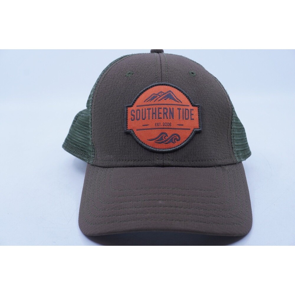 Southern Tide Patch Snap Back Mesh Trucker Brown Green Hat Mens One Size OS